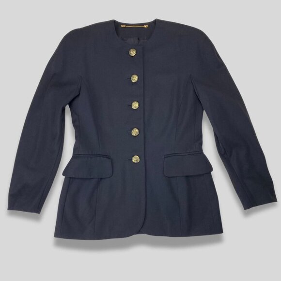 ESCADA Margaretha Ley Vintage Navy Blue Padded Shoulder Jacket/Blazer Size 36